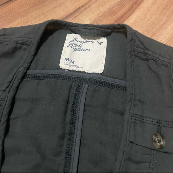 Y2K American Eagle Olive Button-Up Vest Shirt Sz Med - Picture 2 of 7